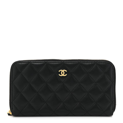 Chanel Lambskin Quilted Large Gusset Zip Around Wallet Black 1 of 14