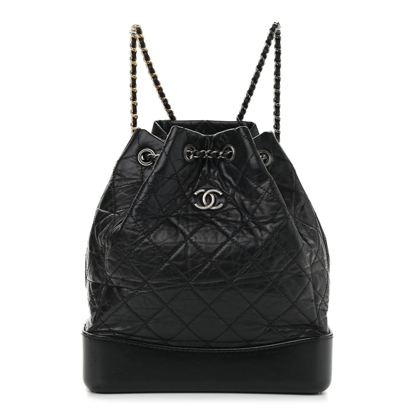 Aged Calfskin Quilted Gabrielle Backpack Black