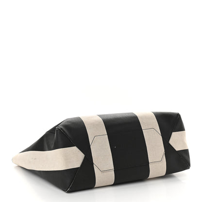 MCM Canvas Stripe Ilse East West Shopper Tote Black White 4 of 11