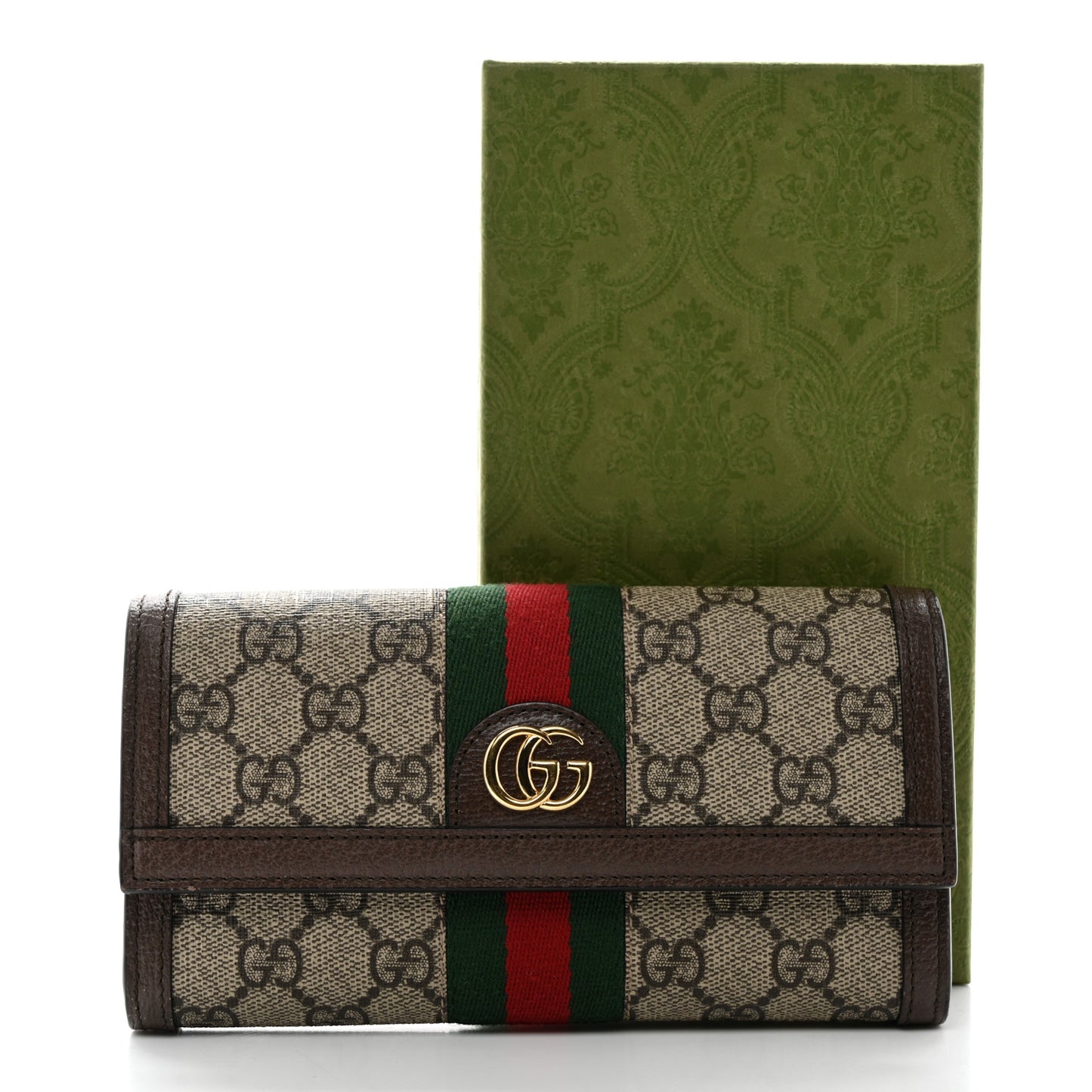 GG Supreme Monogram Web Ophidia Continental Wallet Brown