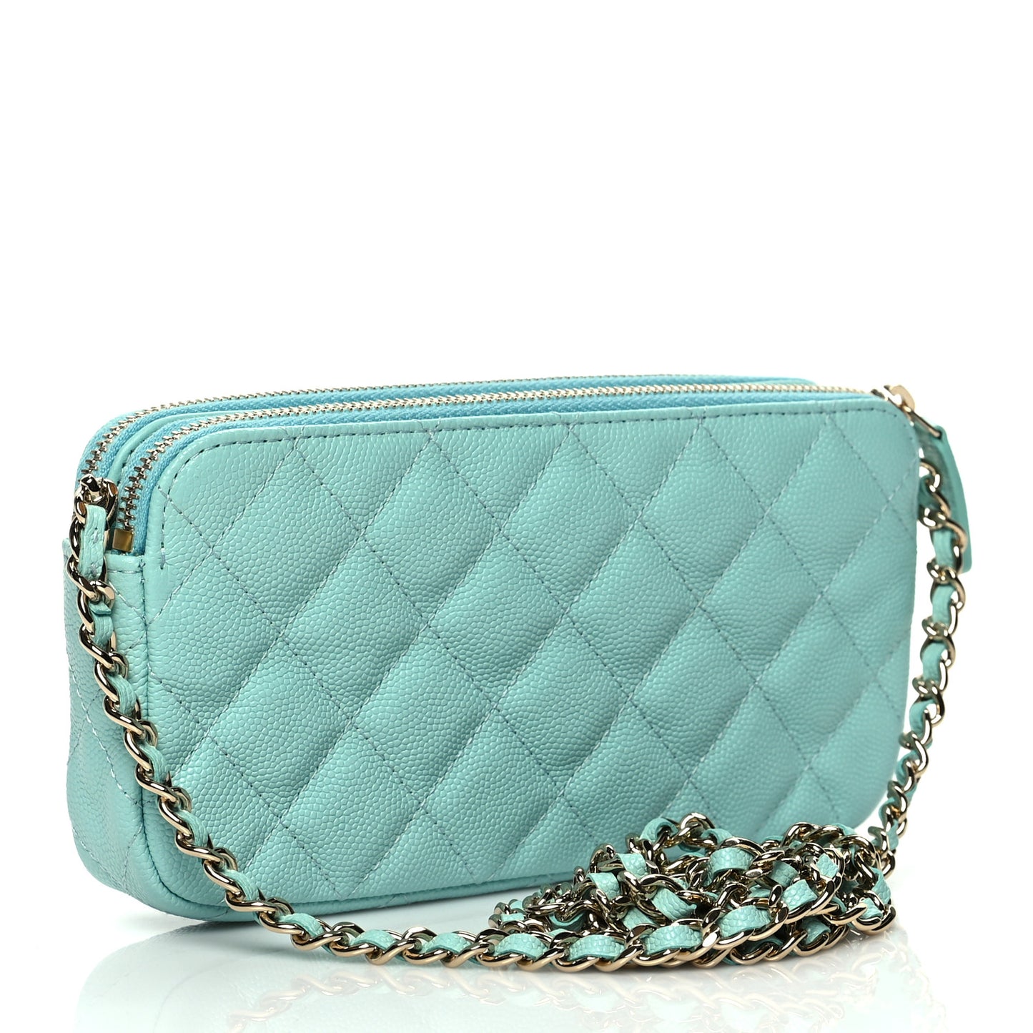 Caviar Quilted Small Clutch With Chain Light Blue