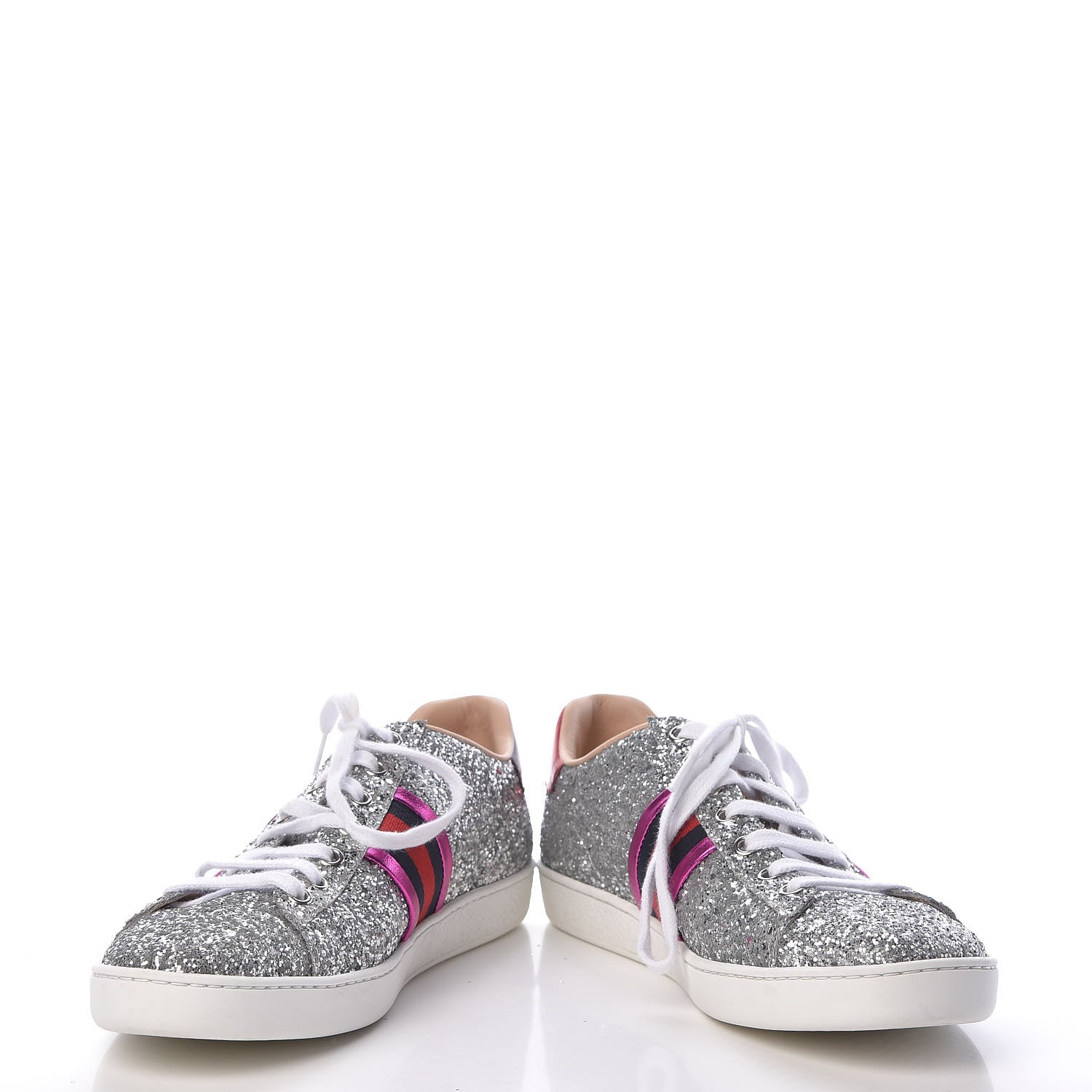 Gucci Glitter Web Womens Ace Sneakers 38.5 Silver 5 of 14