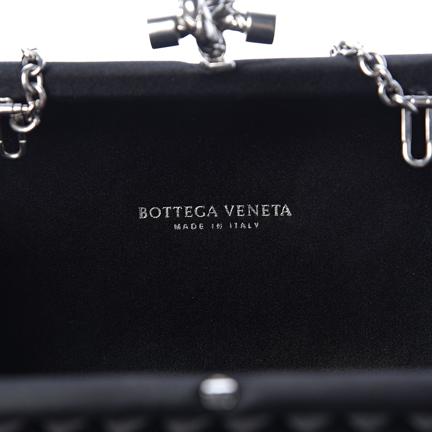 Satin Intreccio Impero Chain Knot Clutch Black