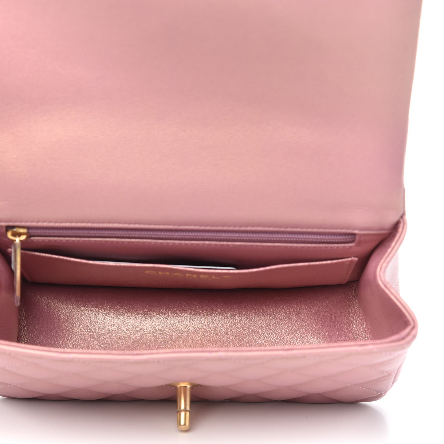 Iridescent Lambskin Quilted Mini Top Handle Rectangular Flap Pink