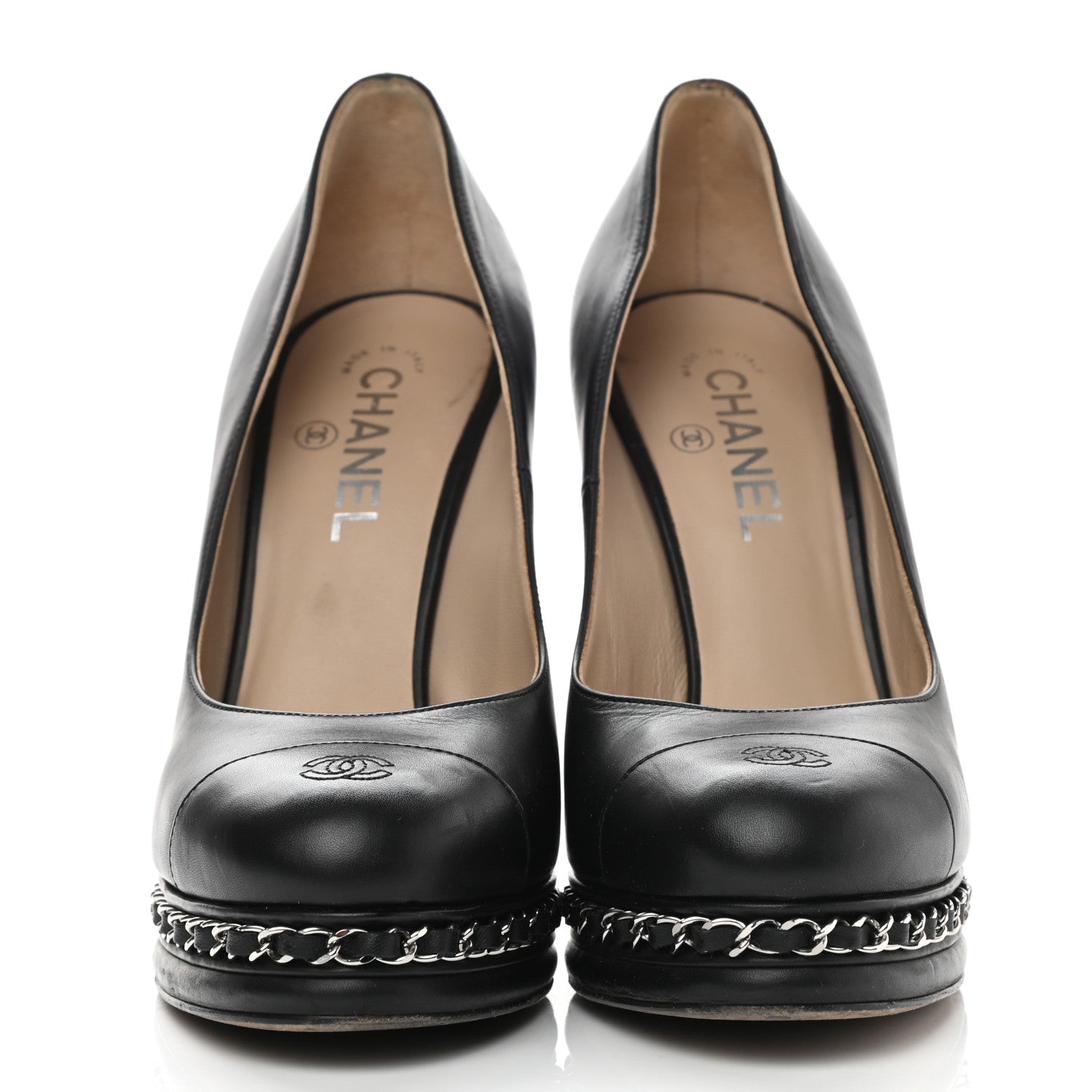 Chanel Calfskin CC Cap Toe Platform Chain Pumps 39 Black 2 of 9