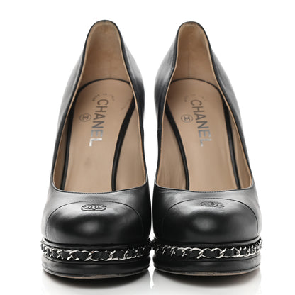 Chanel Calfskin CC Cap Toe Platform Chain Pumps 39 Black 2 of 9
