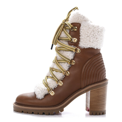 Christian Louboutin Calfskin Shearling Yetita 70 Hiker Booties 36.5 Cuoio Naturel 1 of 8