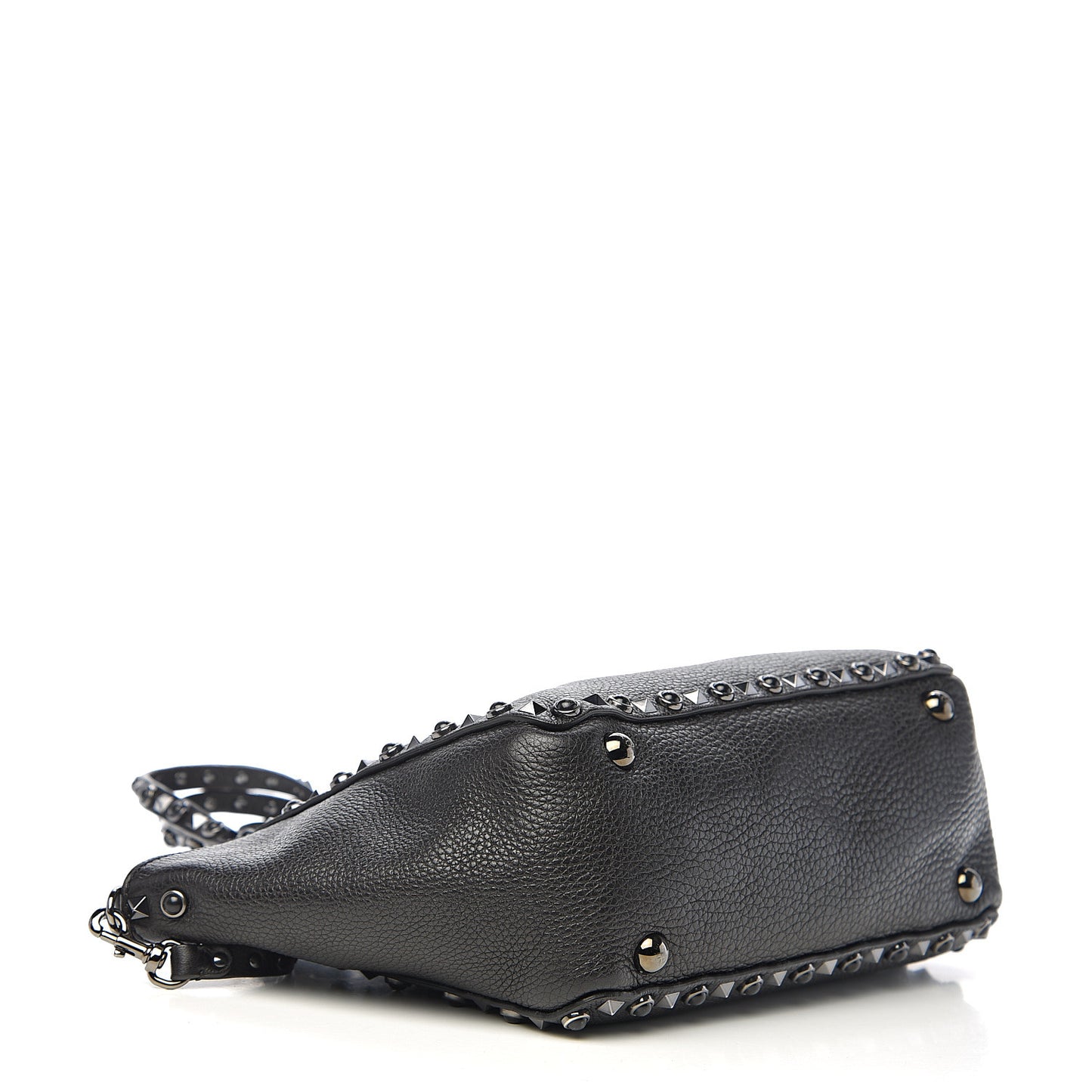 Grained Calfskin Onyx Small Rockstud Rolling Tote Black