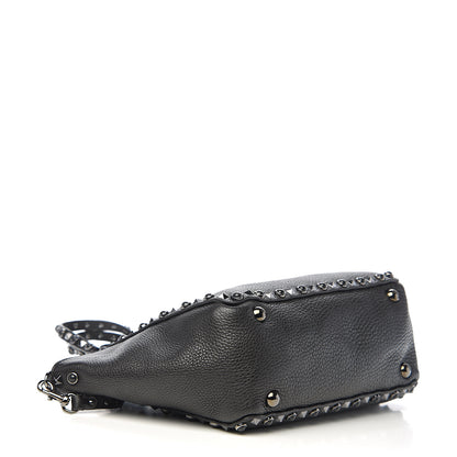 Valentino Garavani Grained Calfskin Onyx Small Rockstud Rolling Tote Black 3 of 9