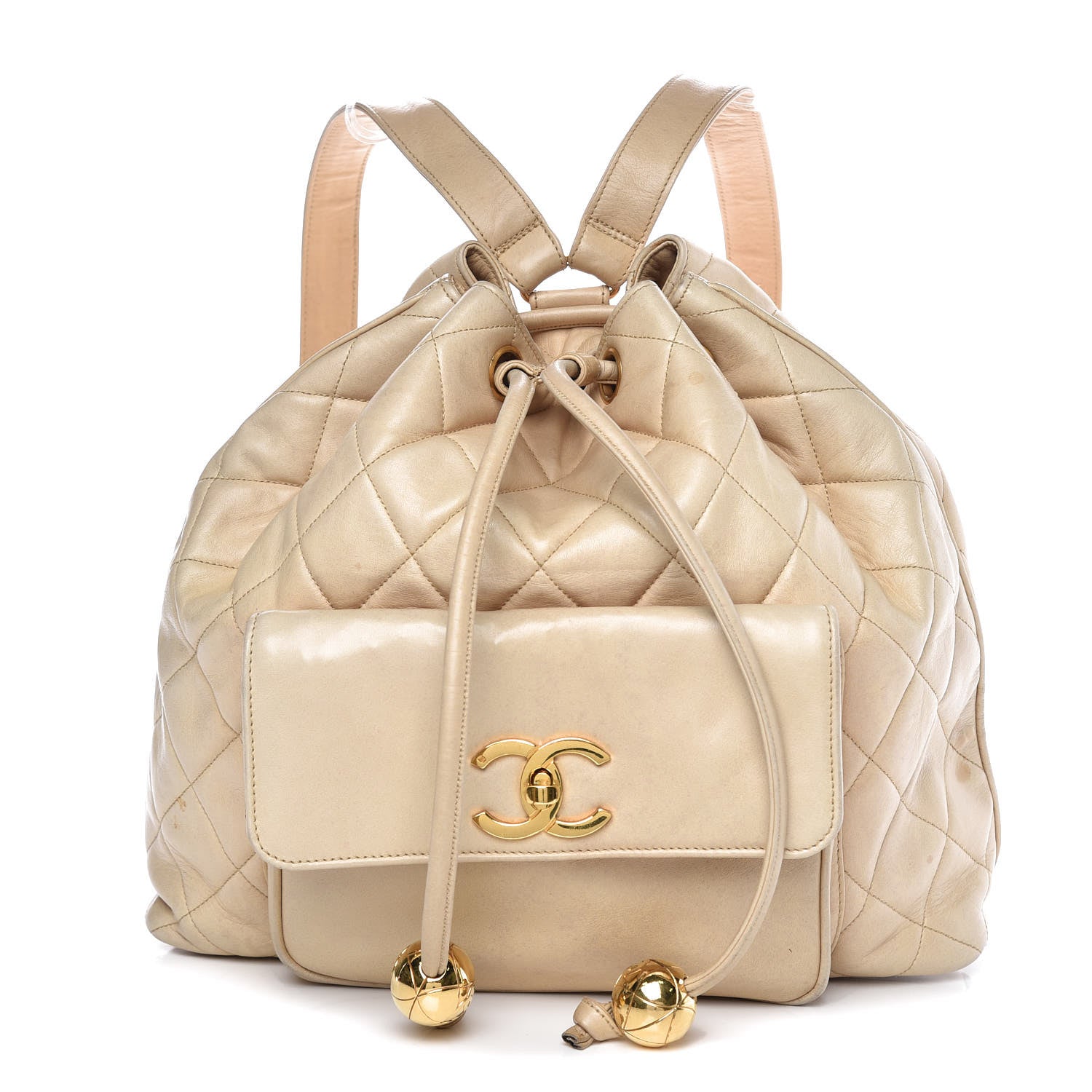 Chanel Lambskin Quilted Drawstring Backpack Beige 1 of 17
