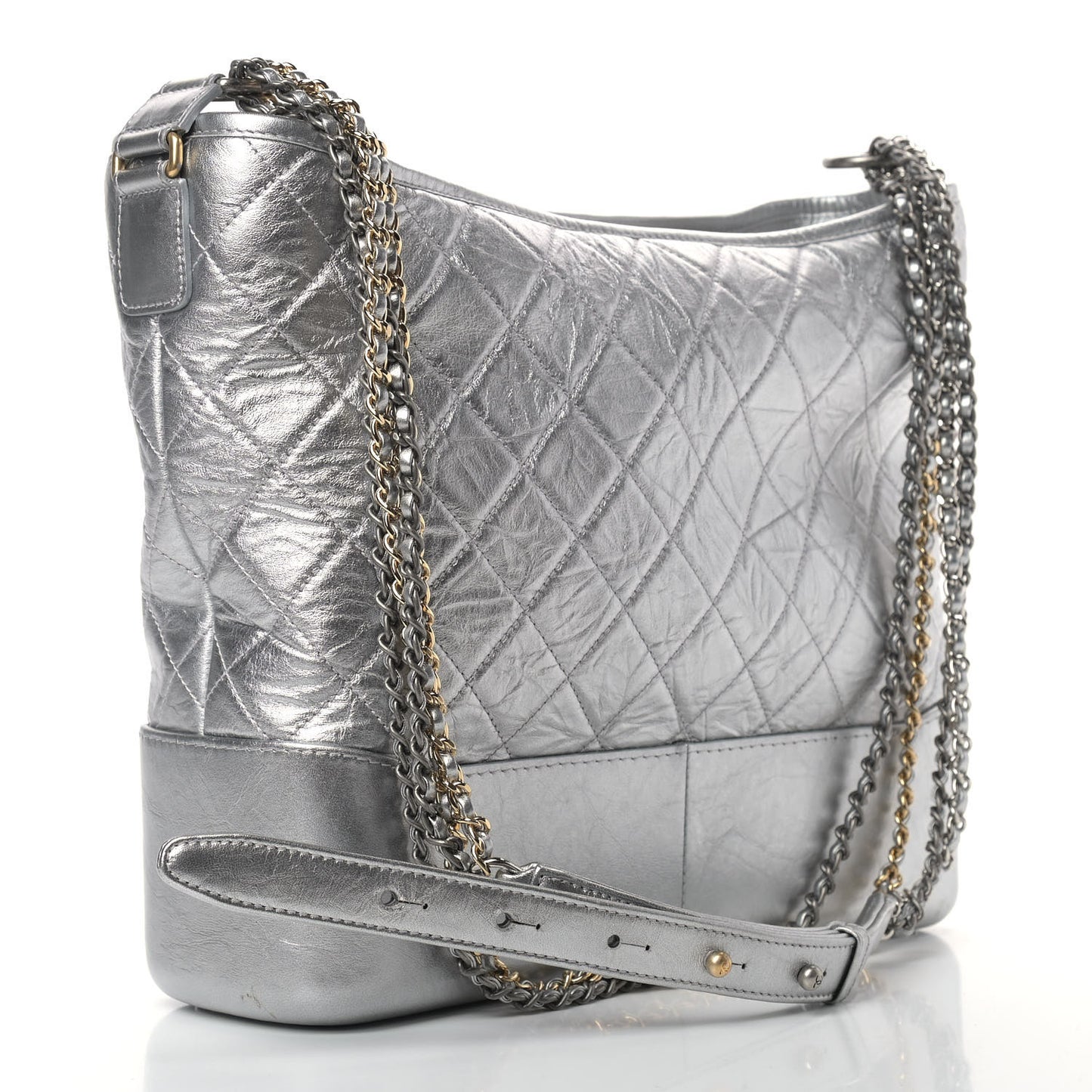 Metallic Lambskin Calfskin Quilted Large Gabrielle Hobo Silver