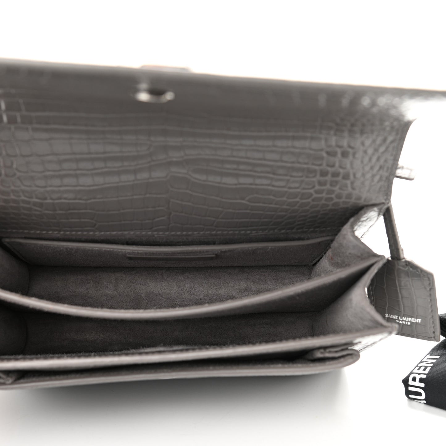 Calfskin Crocodile Embossed Medium Monogram Sunset Fog