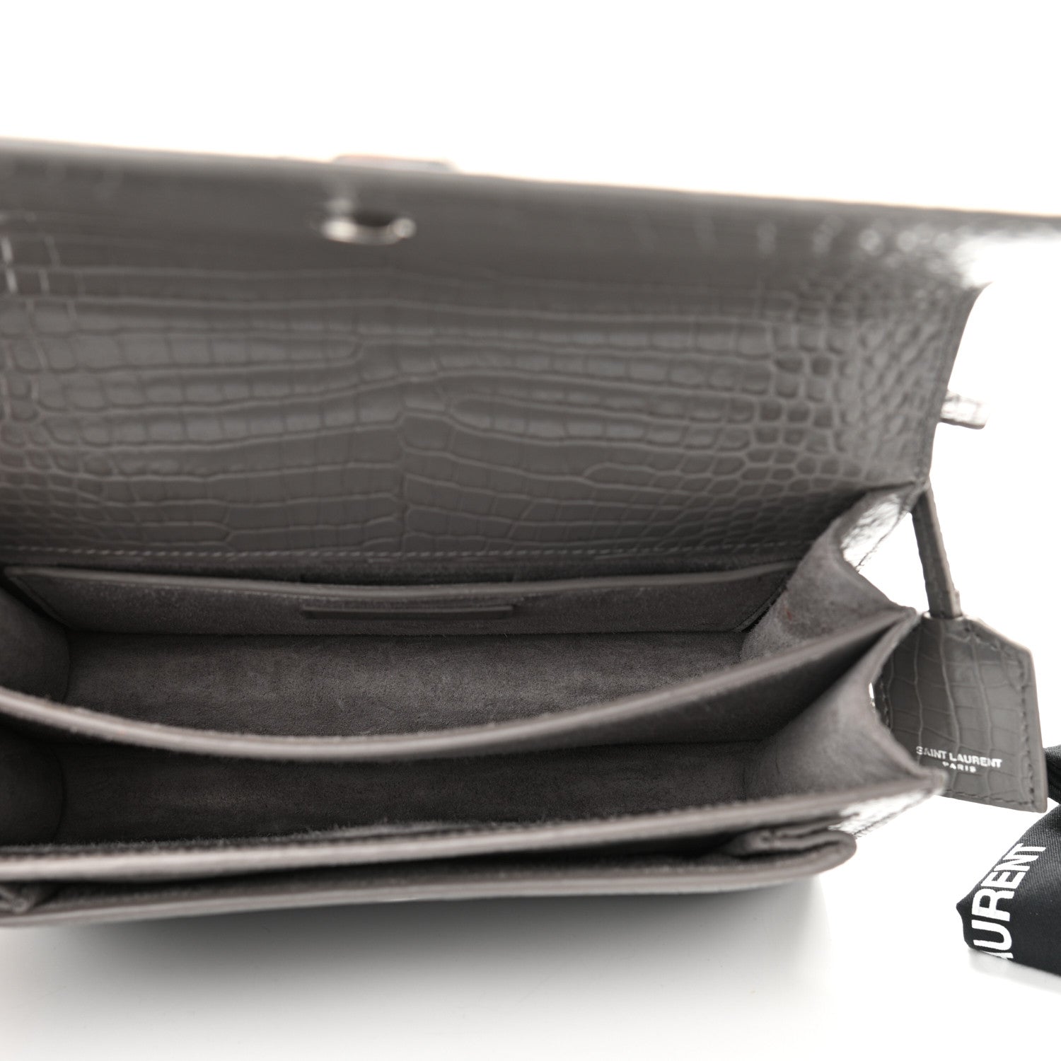 Saint Laurent Calfskin Crocodile Embossed Medium Monogram Sunset Fog 5 of 12
