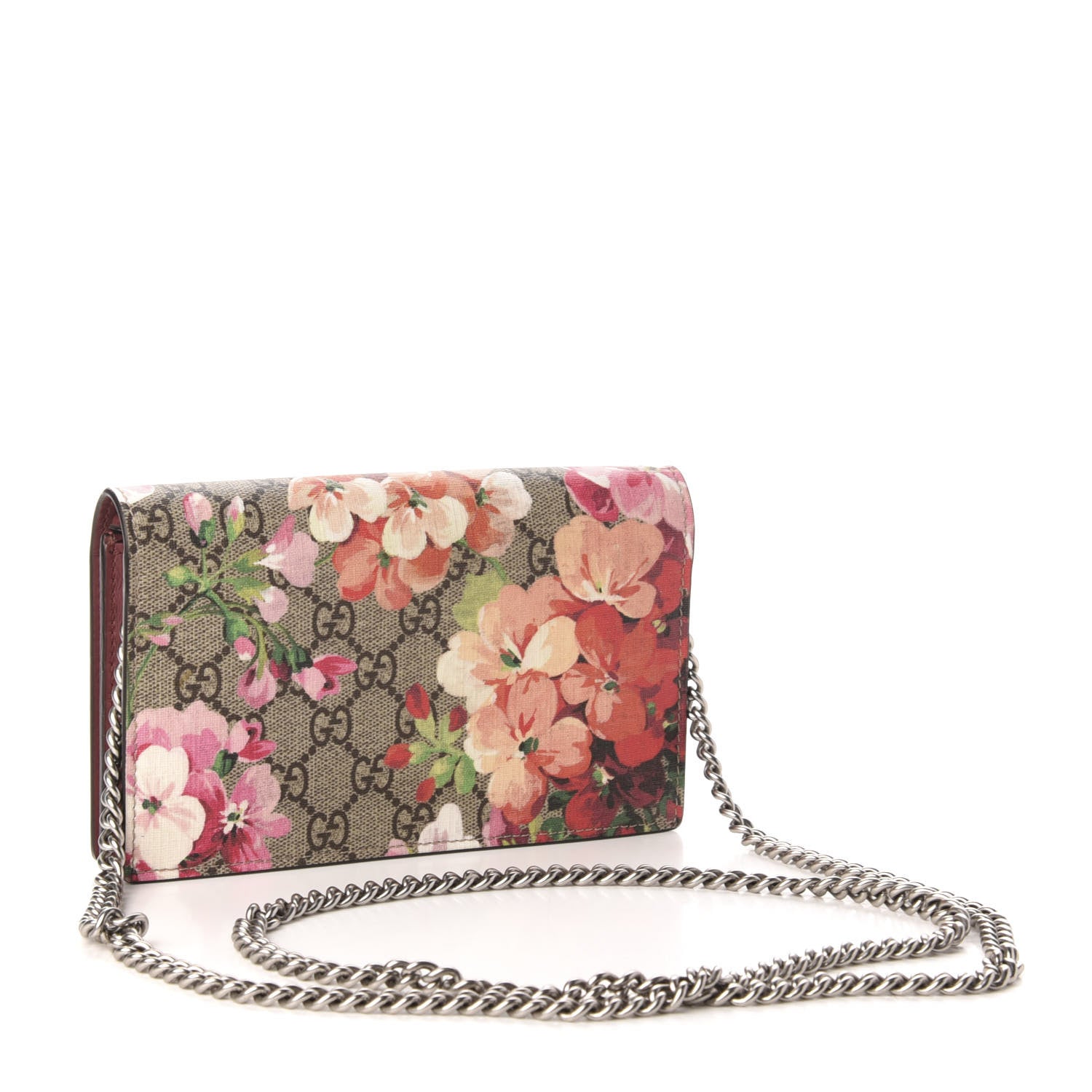 Gucci GG Supreme Monogram Blooms Chain Wallet Beige Multicolor Dry Rose 3 of 9