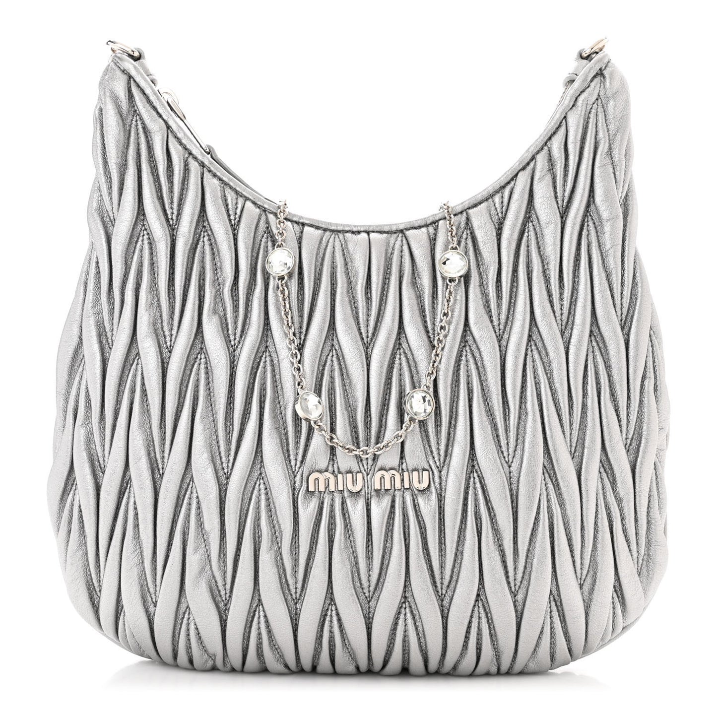 Metallic Nappa Matelasse Crystal Shoulder Bag Cromo