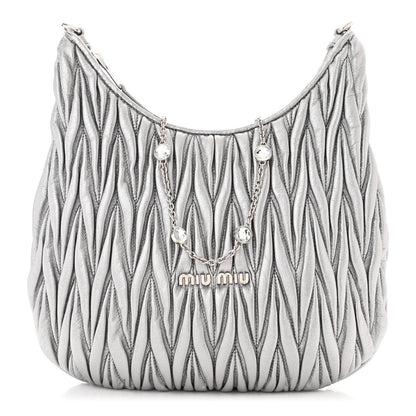 Miu Miu Metallic Nappa Matelasse Crystal Shoulder Bag Cromo 1 of 10