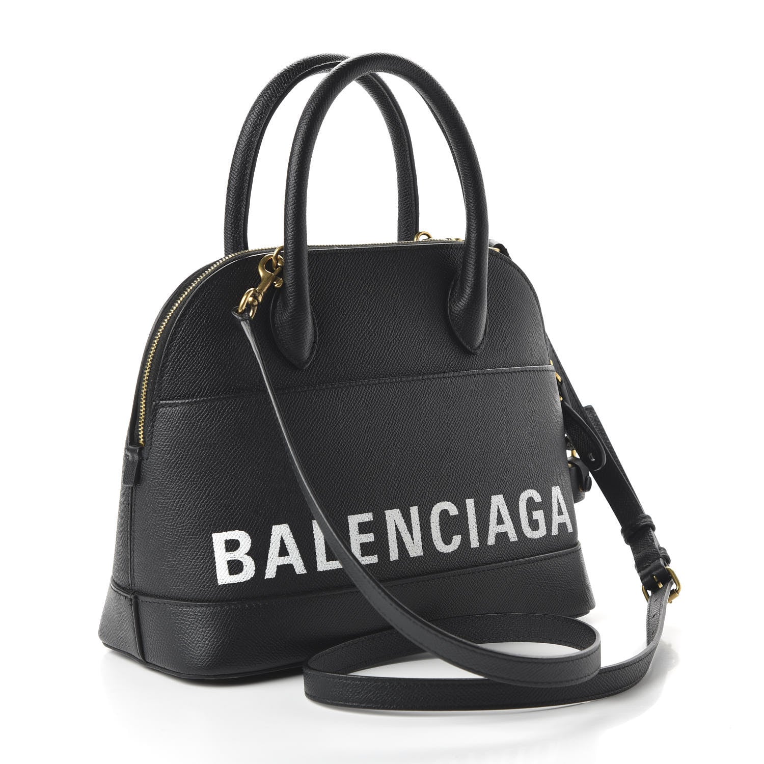 Balenciaga Signature Grained Calfskin Logo S Ville Top Handle Bag Black White 3 of 9