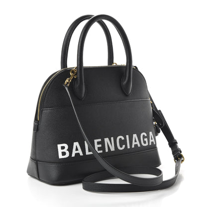 Balenciaga Signature Grained Calfskin Logo S Ville Top Handle Bag Black White 3 of 9