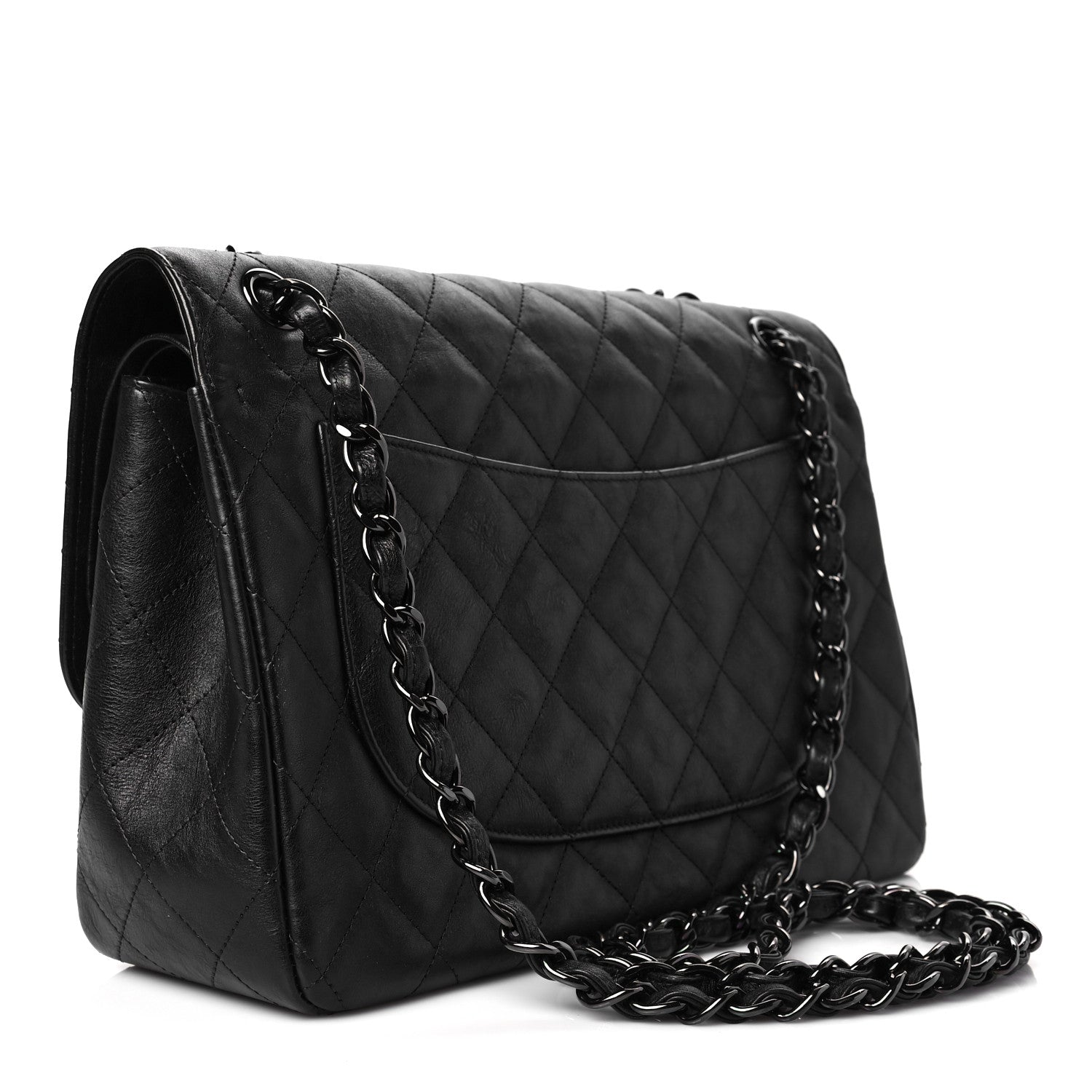 Chanel Crumpled Calfskin Quilted Jumbo Double Flap So Black 3 of 8