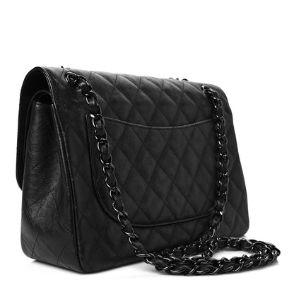 Chanel Crumpled Calfskin Quilted Jumbo Double Flap So Black 3 of 8