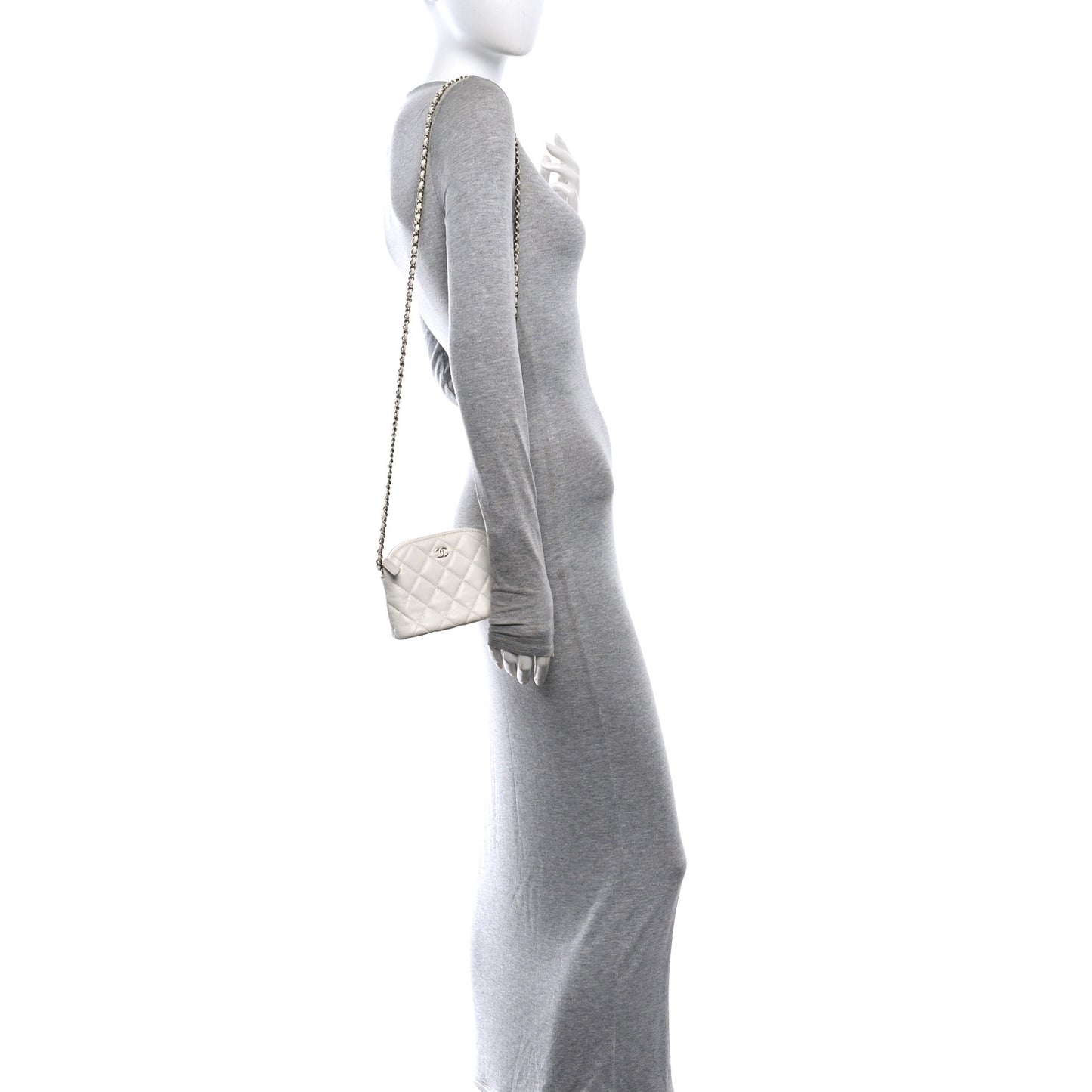 Caviar Quilted Classic Clutch with Chain White