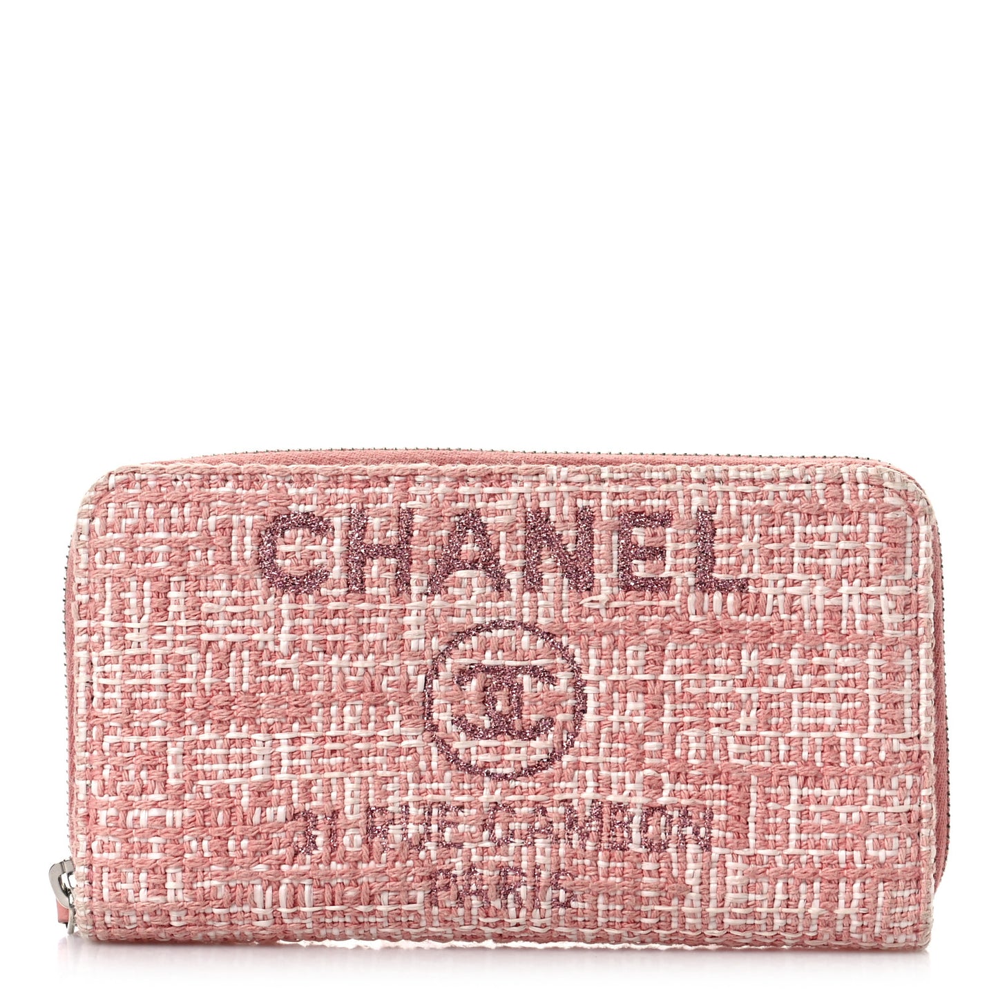 Lurex Canvas Deauville Medium Zip Around Wallet Pink