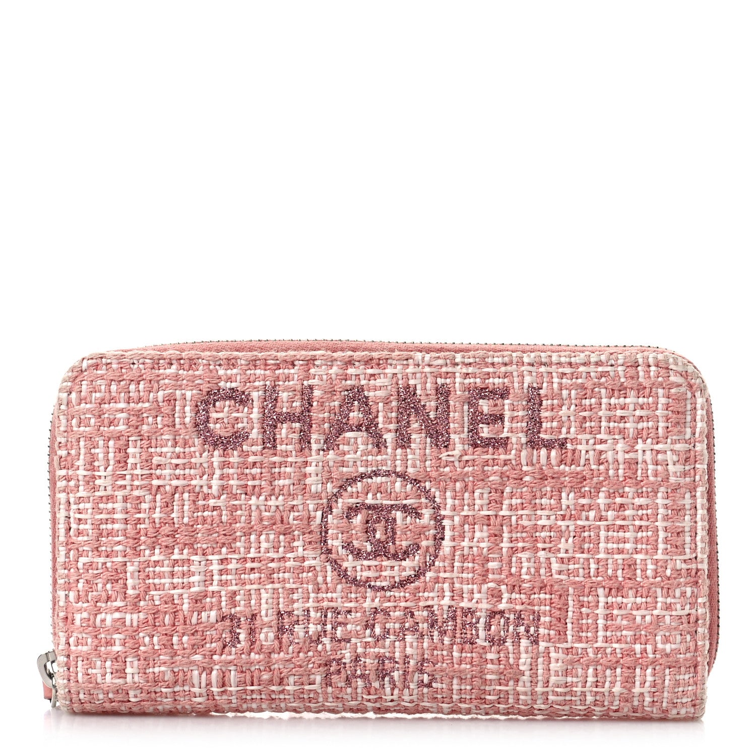 Chanel Lurex Canvas Deauville Medium Zip Around Wallet Pink 1 of 12