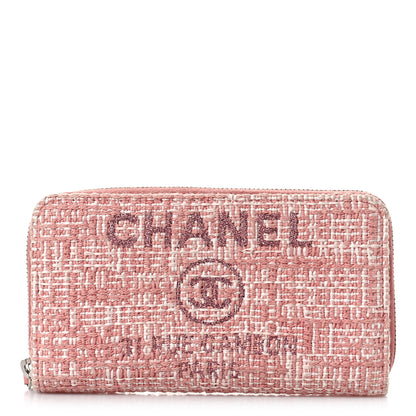 Chanel Lurex Canvas Deauville Medium Zip Around Wallet Pink 1 of 12