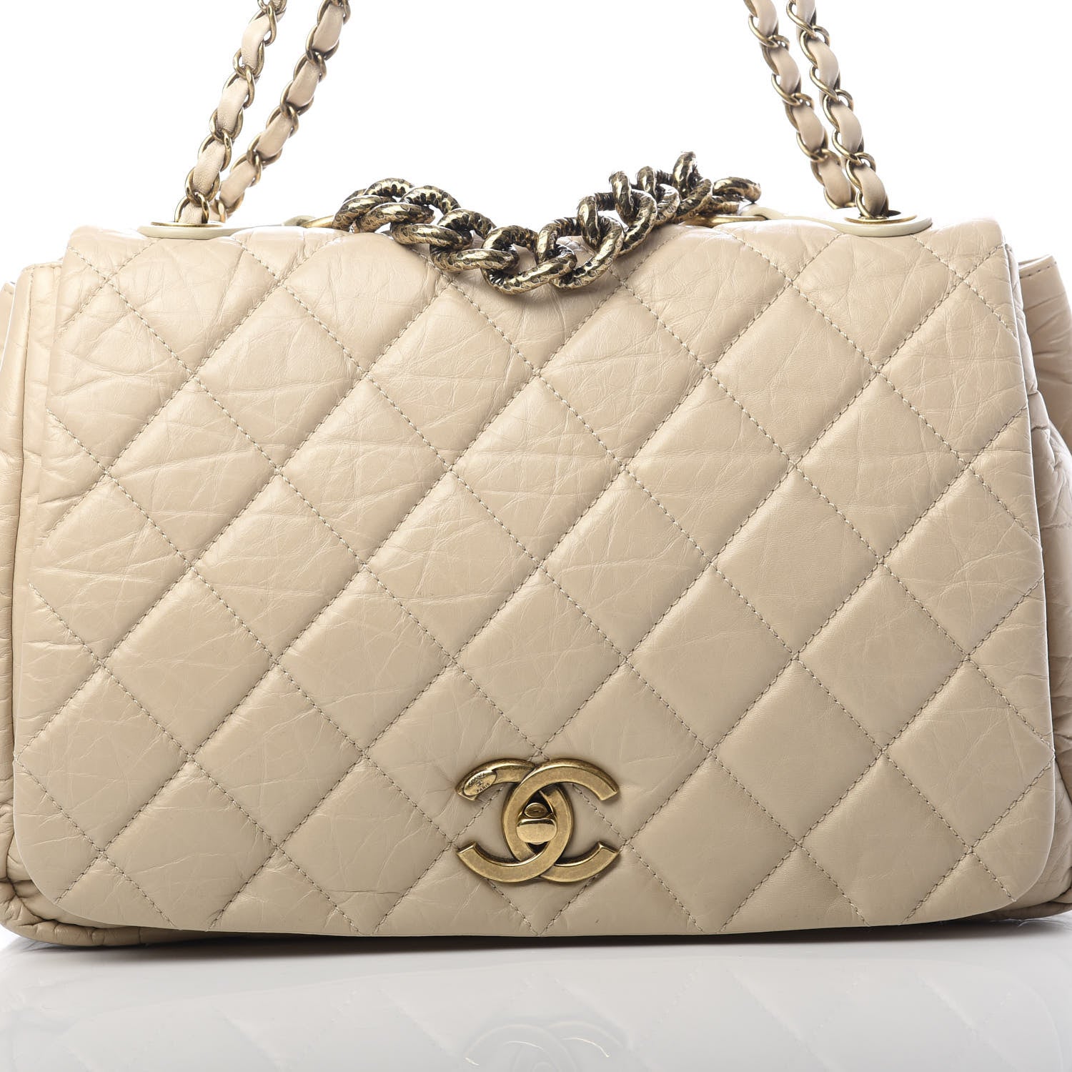 Chanel Aged Calfskin Quilted Large Pondichery Flap Beige 8 of 13