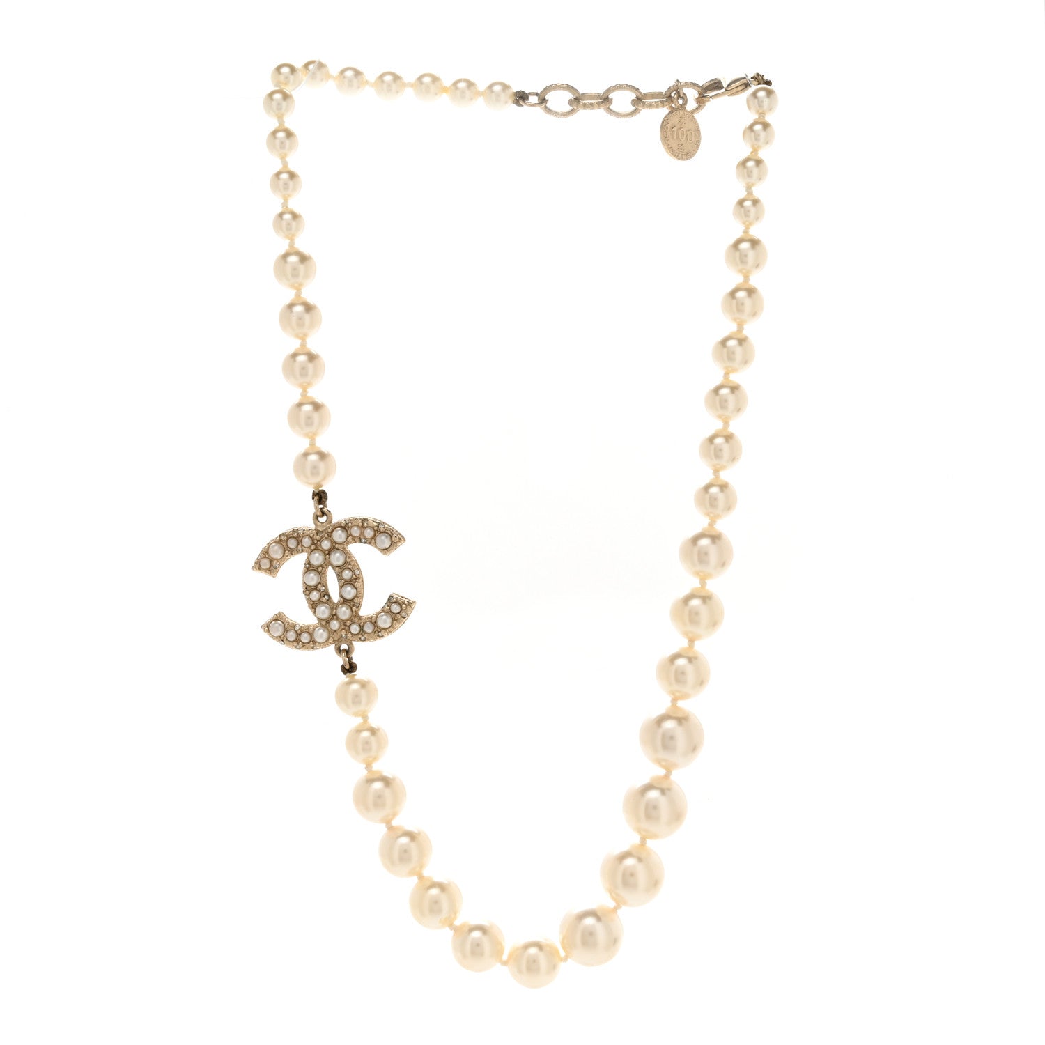 Chanel Pearl CC 100th Anniversary Necklace Light Gold 3 of 4