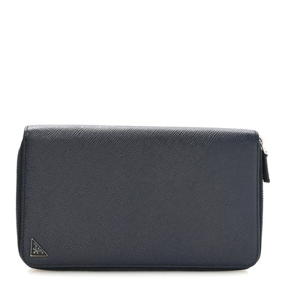 Prada Saffiano Metal Zip Around Travel Wallet Navy 1 of 6