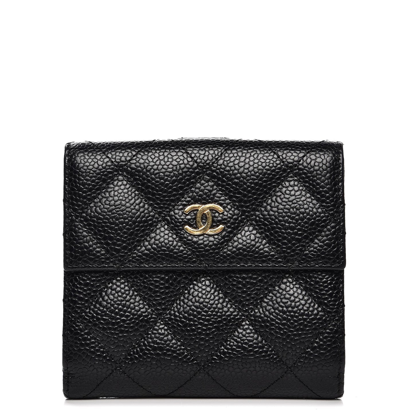Caviar Quilted Compact French Flap Wallet Black