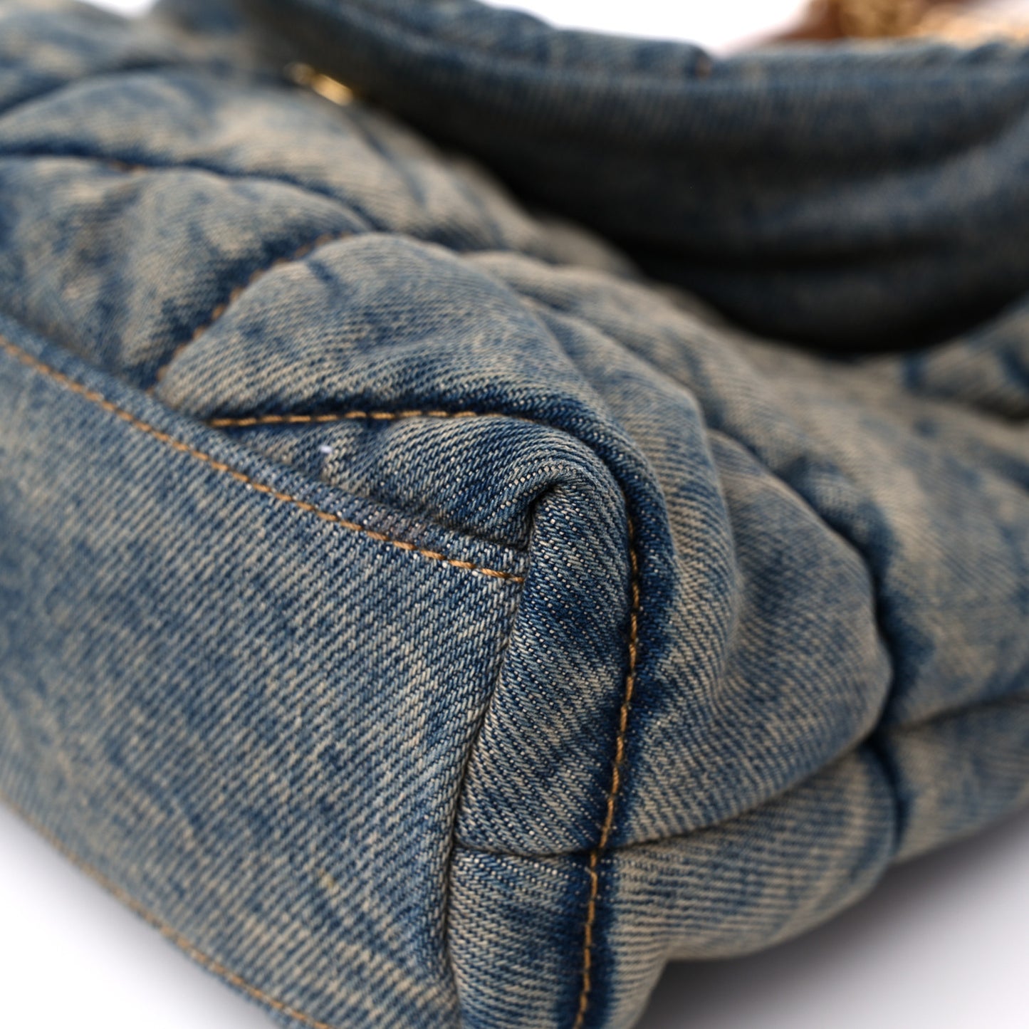 Denim Quilted Toy Loulou Puffer Monogram Chain Satchel Blue Cinnamon