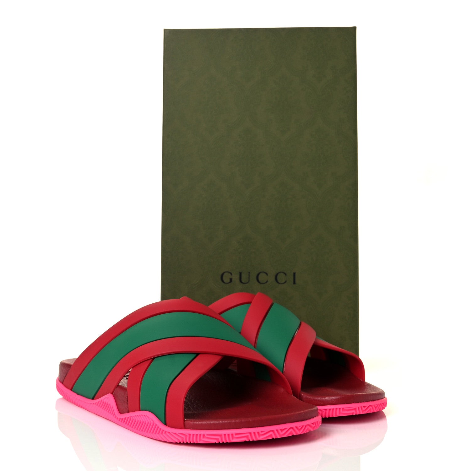 Gucci Rubber Web Womens Criss Cross Slide Sandals 42 Coral New Shamarock 9 of 9