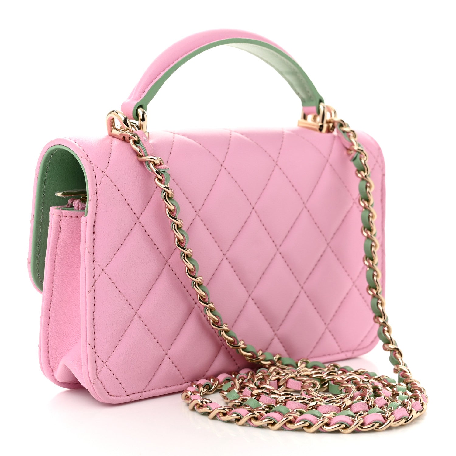 Chanel Lambskin Quilted Flap Phone Holder With Chain Lilac Light Green 3 of 12