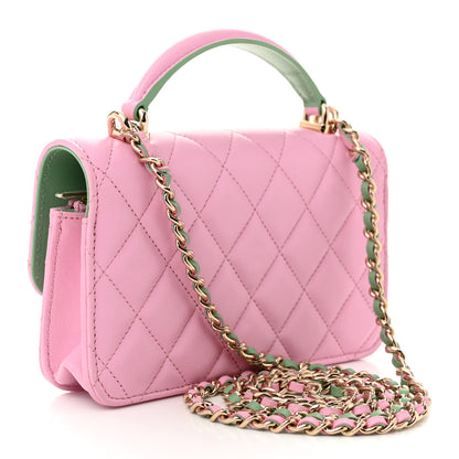 Chanel Lambskin Quilted Flap Phone Holder With Chain Lilac Light Green 3 of 12