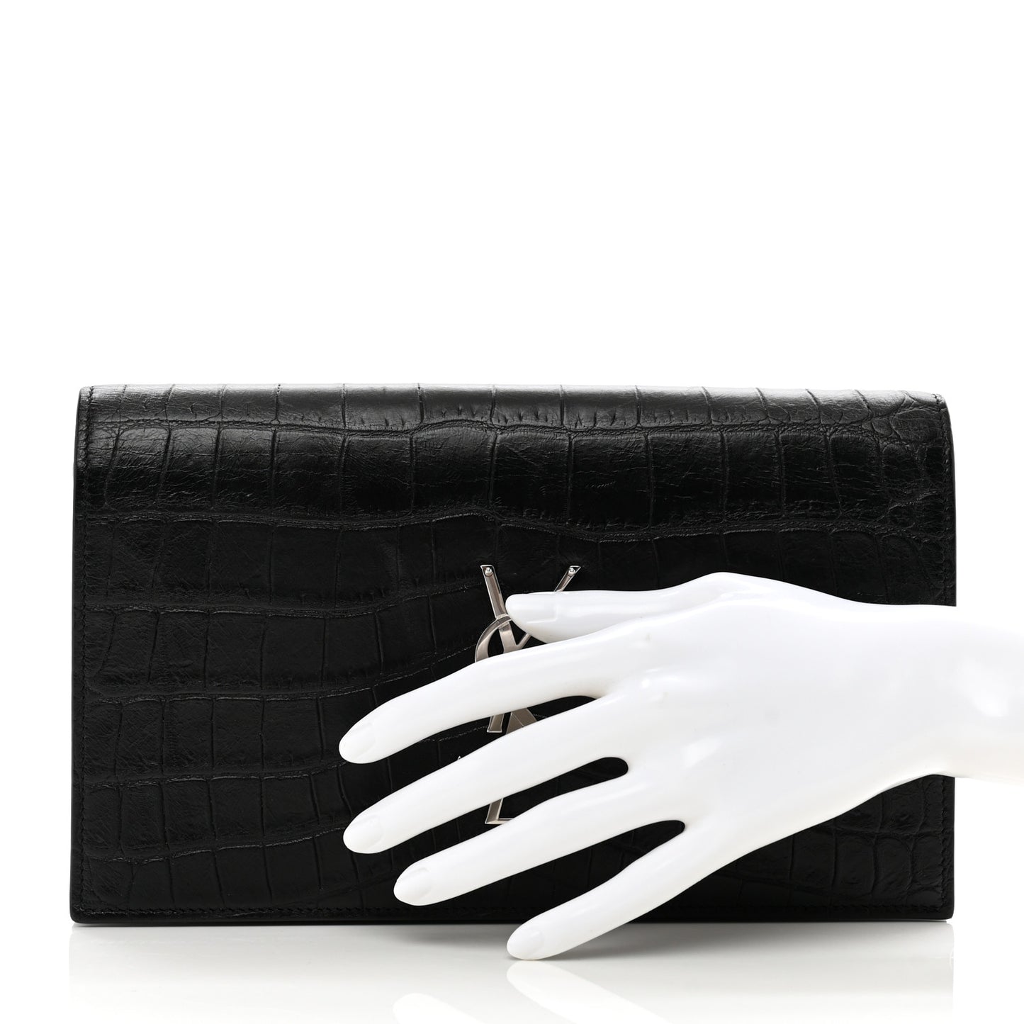 Calfskin Crocodile Embossed Classic Kate Monogram Clutch Black