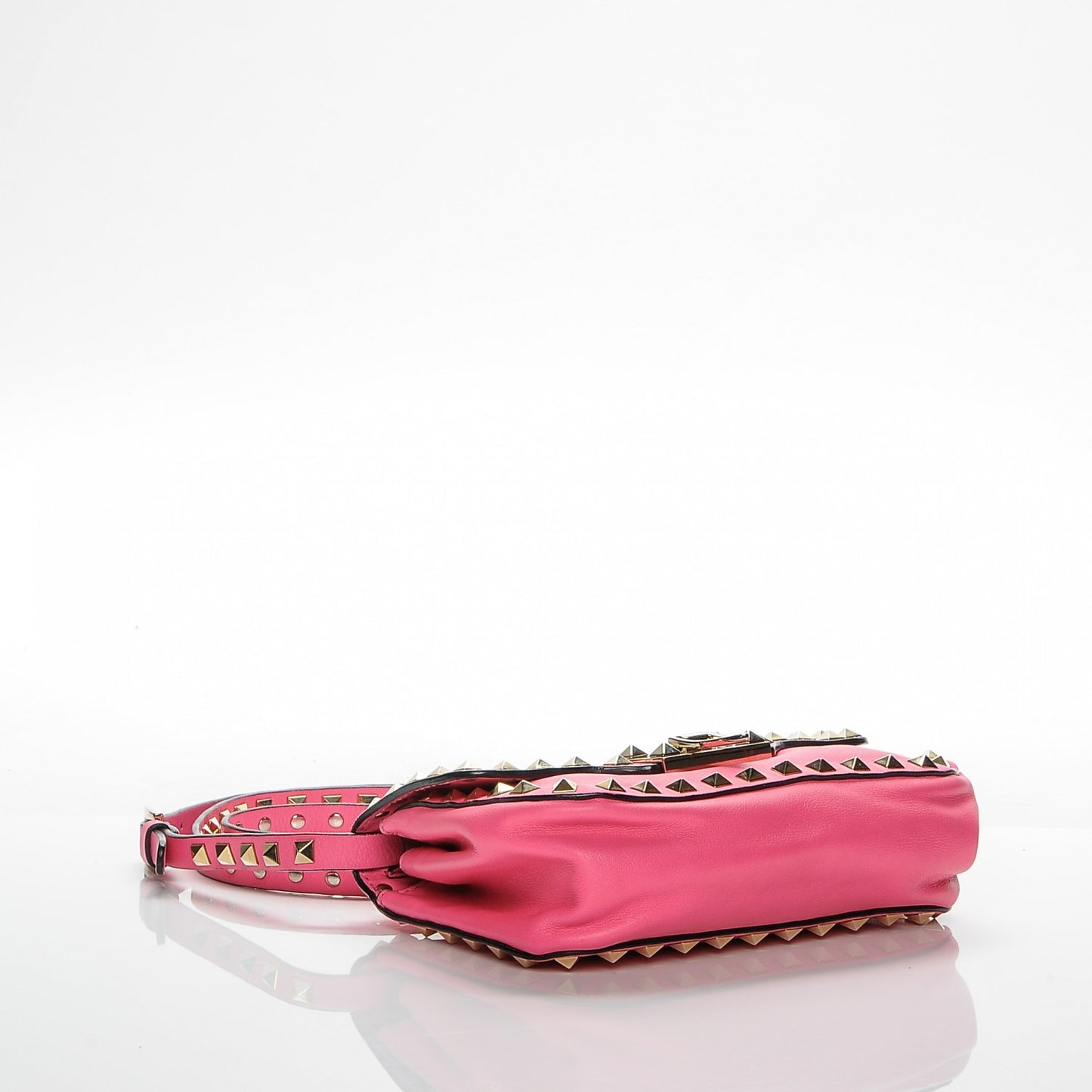 Vitello Mini Rockstud Flap Saddle Crossbody Bag Fuxia Fluo