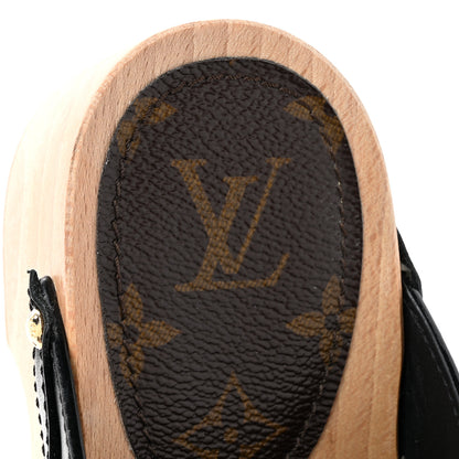 Louis Vuitton Calfskin Patent Monogram Cottage Clog Mules 37 Black 8 of 9