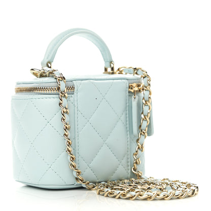 Chanel Lambskin Quilted Top Handle Mini Vanity Case With Chain Light Blue 3 of 13
