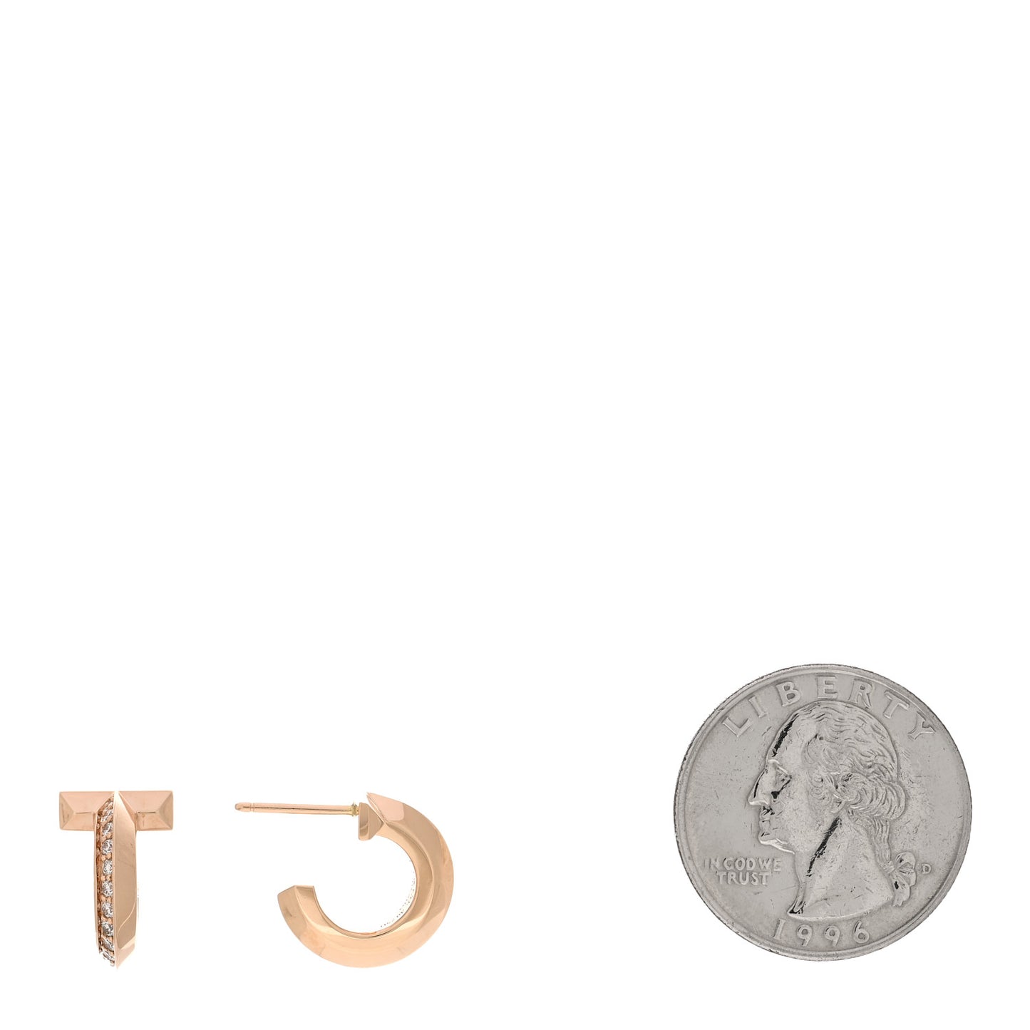 18K Rose Gold Diamond T1 Hoop Earrings