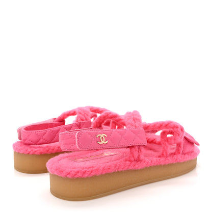 Chanel Cord Lambskin Quilted Logo Sandals 37 Pink 4 of 8