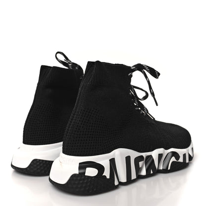 Balenciaga Knit Womens Speed Lace Up Graffiti Sneakers 38 Black White 4 of 8