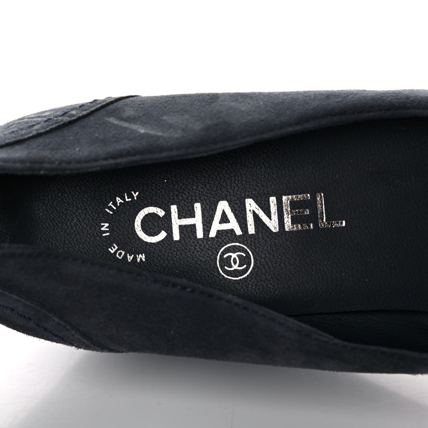 Chanel Suede Lambskin Cap Toe Chain Wedge Pumps 39 Blue 7 of 17