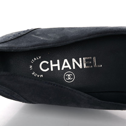 Chanel Suede Lambskin Cap Toe Chain Wedge Pumps 39 Blue 7 of 17