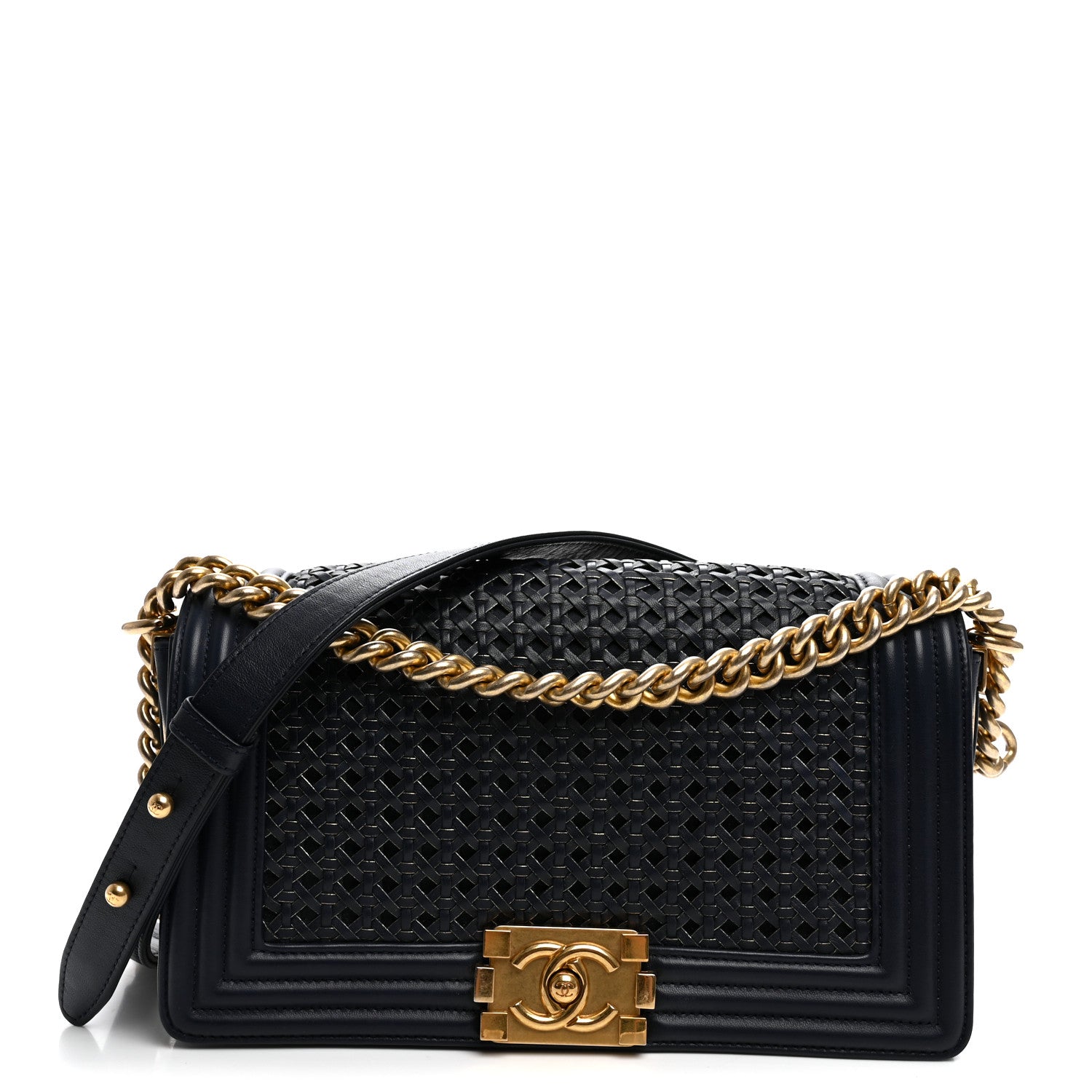 Chanel Lambskin Braided Woven Medium Boy Flap  Navy 1 of 10