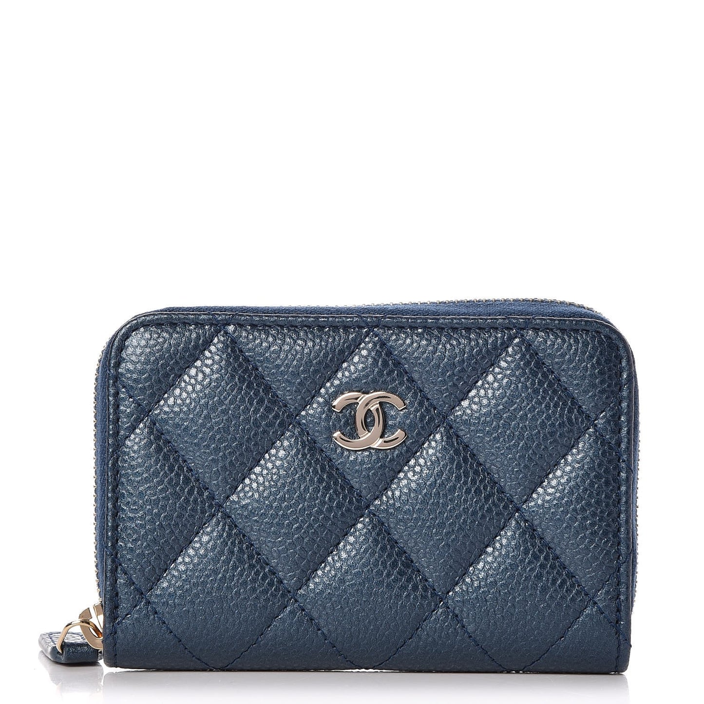 Caviar Quilted Zip Coin Purse Dark Blue