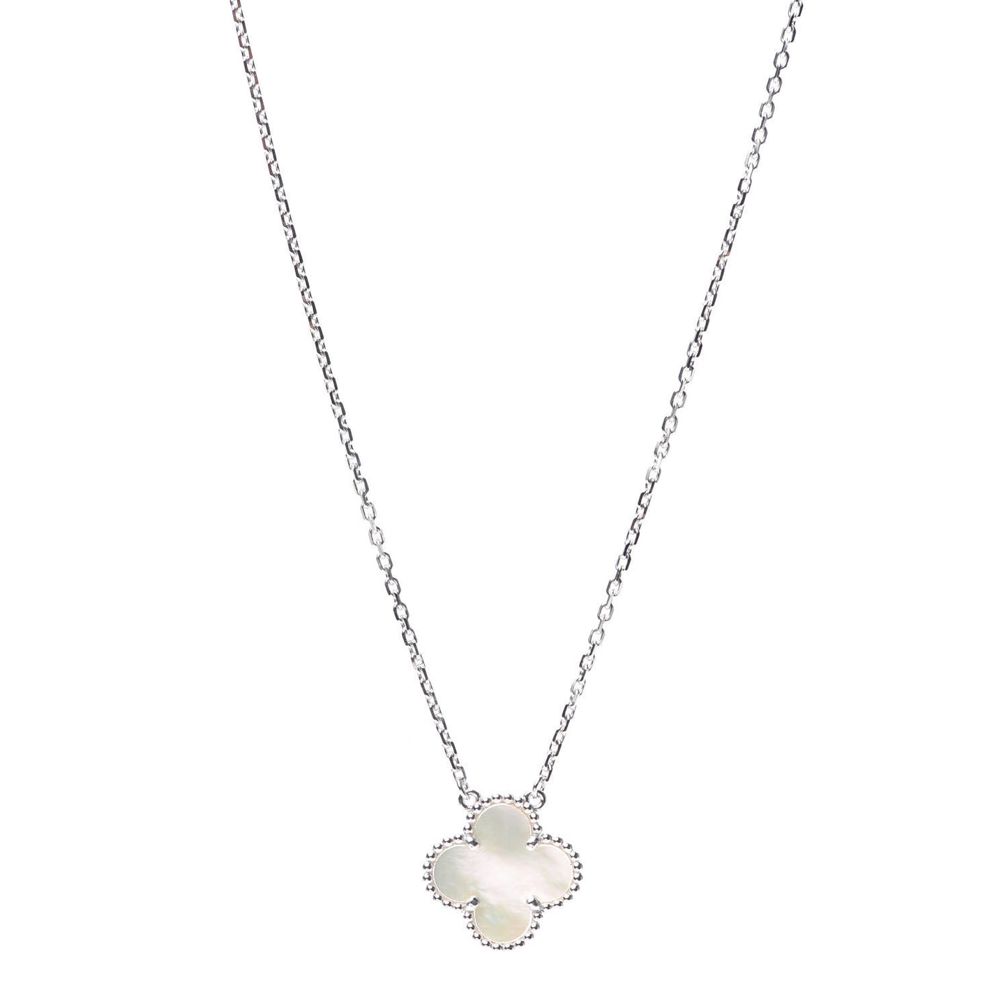 18K White Gold Mother of Pearl Vintage Alhambra Pendant Necklace