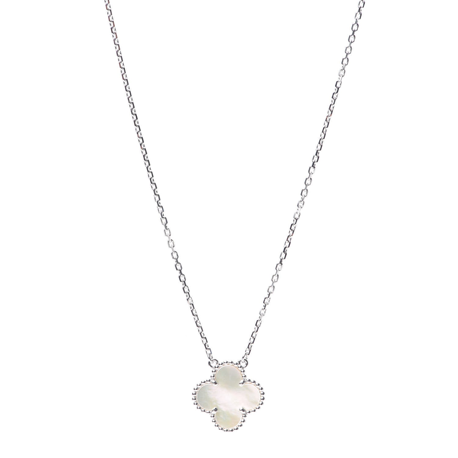 Van Cleef & Arpels 18K White Gold Mother of Pearl Vintage Alhambra Pendant Necklace 1 of 7