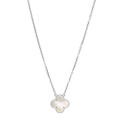 Van Cleef & Arpels 18K White Gold Mother of Pearl Vintage Alhambra Pendant Necklace 1 of 7